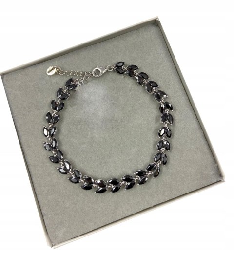 SREBRNA PIĘKNA BRANSOLETKA Z CZARNYMI CYRKONIAMI