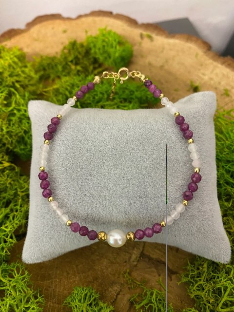 Bransoletka kamień naturalny PERŁA KWARC Rubin SR