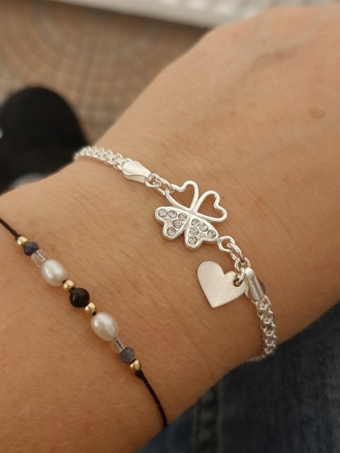 Srebrna bransoletka koniczynka serce GRAWER 925