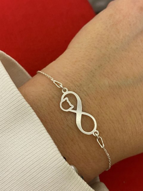 Komplet nieskończoność kot kotek srebro 925+GRAWER