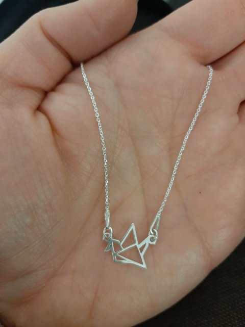 Naszyjnik ORIGAMI Żuraw PTAK CELEBRYTKA srebro 925