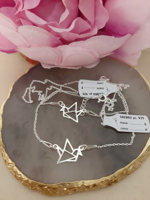 Naszyjnik ORIGAMI Żuraw PTAK CELEBRYTKA srebro 925