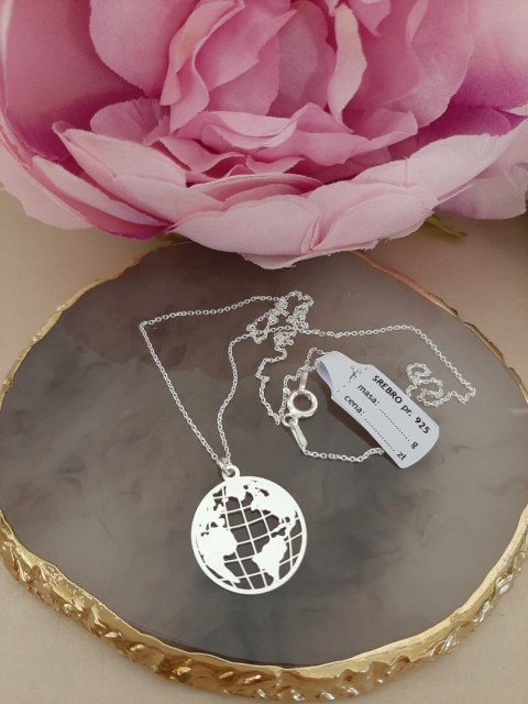 Naszyjnik srebrny globus kula ziemska SREBRO