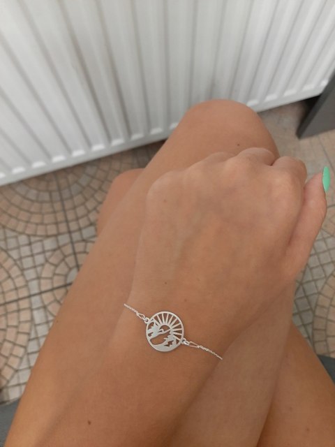 Srebrna bransoletka z górami góry wschód zachód