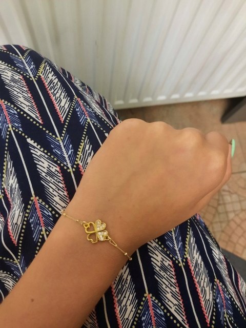 Złota bransoletka kulkowa koniczynka kr Swarovski