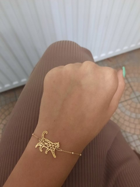 Złota bransoletka kulkowa kotek kot origami SR 925