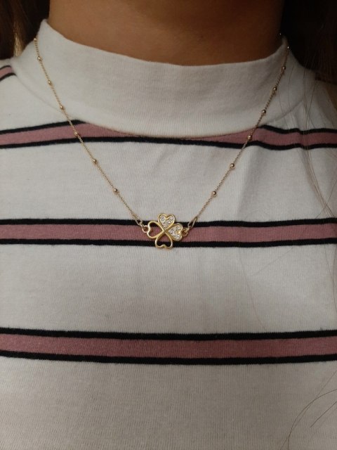 Złoty naszyjnik kulkowy koniczynka kr Swarovski