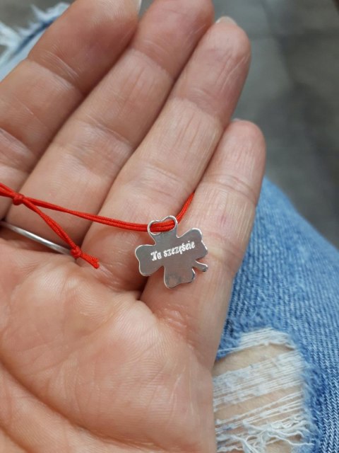 Bransoletka sznurkowa 2 koniczynki SREBRO GRAWER