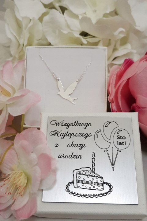 Naszyjnik srebrny GOŁĄB grawer srebro 925