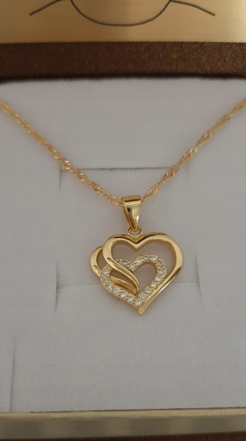 Naszyjnik złoty SERCE z cyrkoniami SREBRO GRAWER