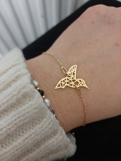 Złota bransoletka koliberek origami srebro 925