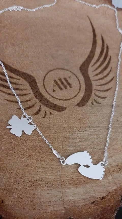 Naszyjnik stópki koniczynka GRAWER srebro 925