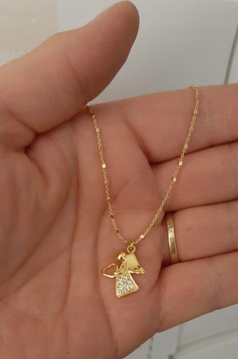 Złoty Łańcuszek Medalik Aniołek Komunia Grawer