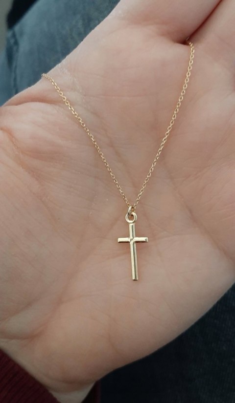 Złoty łańcuszek z krzyżykiem srebro 45 cm GRAWER