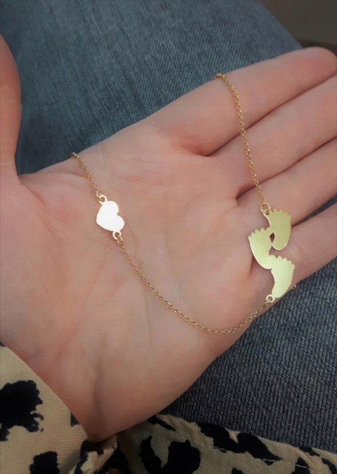 KOMPLET 3 TRZY STÓPKI SERCE GRAWER SREBRO ZŁACONE