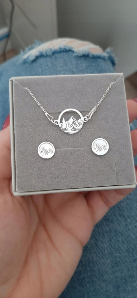 KOMPLET SREBRNY celebrytka 925 GÓRY + GRAWER