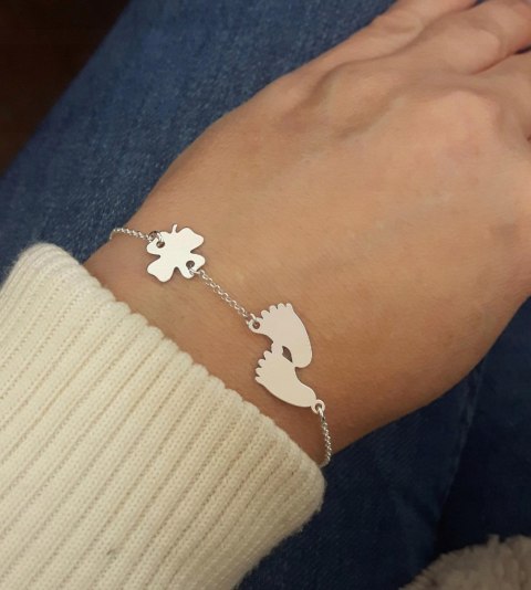 Bransoletka STÓPKI koniczynka GRAWER SREBRO 925