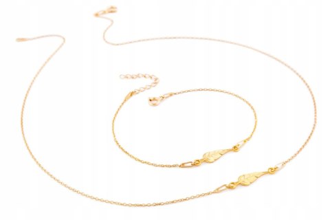 KOMPLET naszyjnik i bransoletka piórko pióro 925