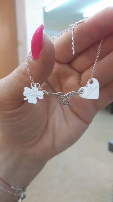 Srebrna bransoletka 3 zawieszki KOLIBER GRAWER 925