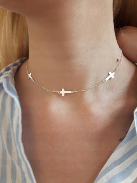 Srebrny krzyżyk naszyjnik 3 zawieszki 925