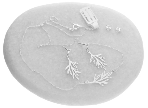 Srebrny KOMPLET celebrytka LIŚĆ LISTEK SREBRO 925