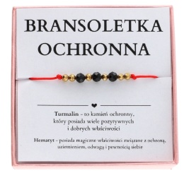 Bransoletka OCHRONNA z czarnym turmalinem NA CZERWONYM SZNURKU hematyt intencyjna