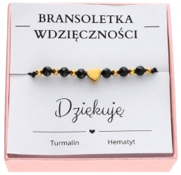 Bransoletka wdzięczności z turmalinem i hematytem kamienie naturalne serce intencyjna