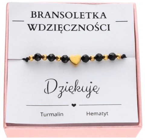 Bransoletka wdzięczności z turmalinem i hematytem kamienie naturalne serce intencyjna