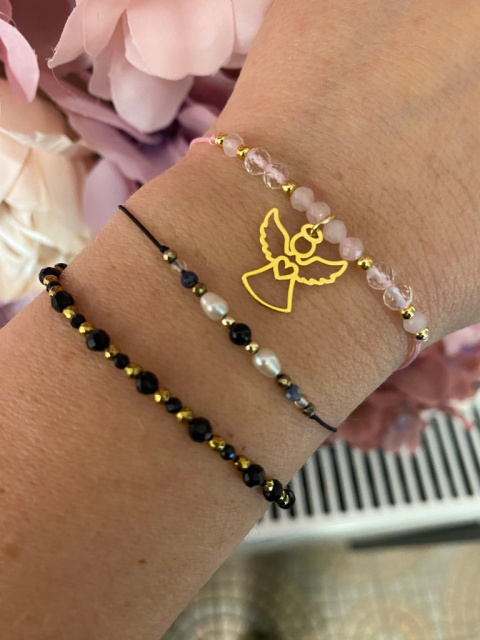 Bransoletka z aniołkiem anioł kamienie naturalne KOMUNIA CHRZEST ROCZEK 925