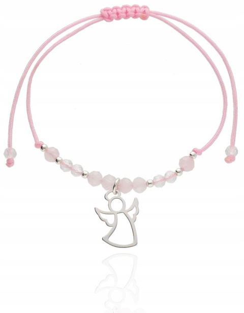 Bransoletka z aniołkiem i kamieniami naturalnymi ANIOŁ ANIOŁEK SREBRO 925