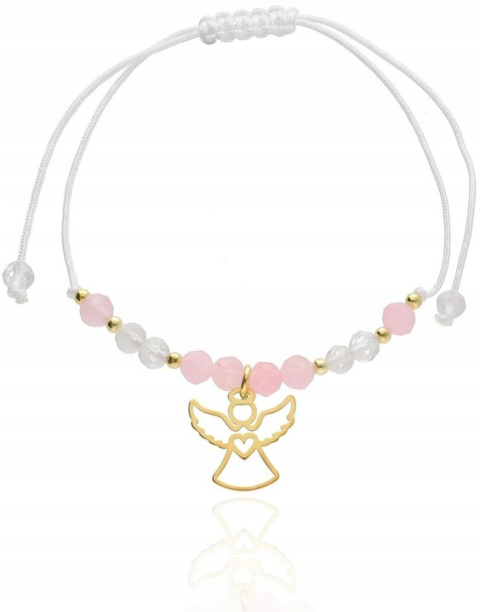 Bransoletka z aniołkiem i kamieniami naturalnymi ANIOŁ ANIOŁEK srebro 925