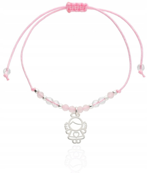 Bransoletka z aniołkiem i kamieniami naturalnymi ANIOŁ ANIOŁEK srebro 925