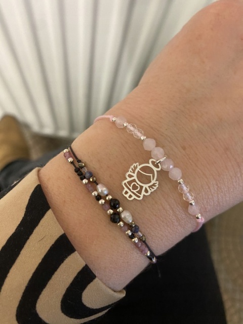 Bransoletka z aniołkiem i kamieniami naturalnymi ANIOŁ ANIOŁEK srebro 925