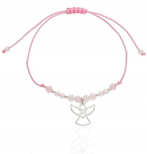 Bransoletka z aniołkiem i kamieniami naturalnymi ANIOŁ ANIOŁEK srebro 925