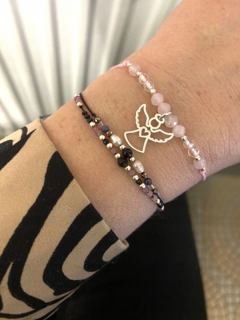 Bransoletka z aniołkiem i kamieniami naturalnymi ANIOŁ ANIOŁEK srebro 925