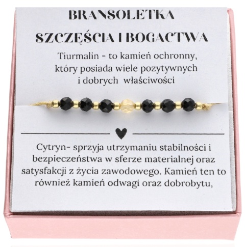 Bransoletka z cytrynem i turmalinem SZCZĘŚCIA I BOGACTWA srebro 925 intencyjna