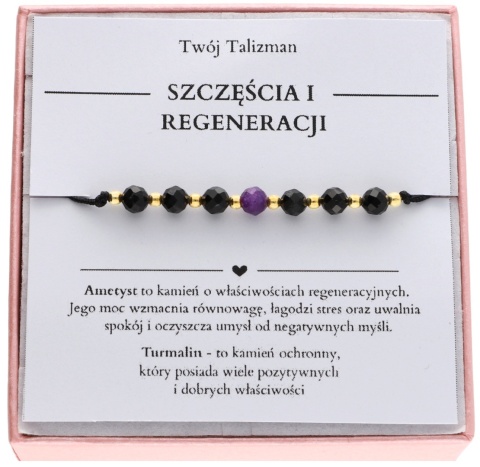 Bransoletka z turmalinem i ametystem SZCZĘŚCIA I REGENERACJI TALIZMAN 925 intencyjna