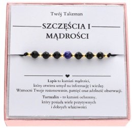 Bransoletka z turmalinem i lapisem lazuli SZCZĘŚCIA I MĄDROŚCI TALIZMAN 925 intencyjna