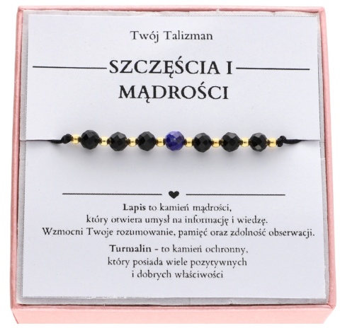 Bransoletka z turmalinem i lapisem lazuli SZCZĘŚCIA I MĄDROŚCI TALIZMAN 925 intencyjna