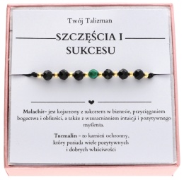 Bransoletka z turmalinem i malachitem SZCZĘŚCIA I SUKCESU TALIZMAN SR 925 intencyjna