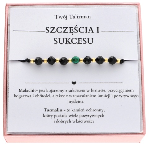 Bransoletka z turmalinem i malachitem SZCZĘŚCIA I SUKCESU TALIZMAN SR 925 intencyjna