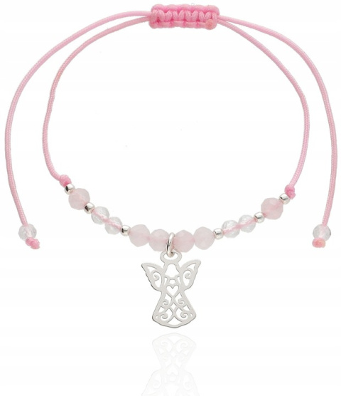 Srebrna bransoletka ANIOŁEK KAMIENIE NATURALNE Z ANIOŁKIEM SREBRO 925