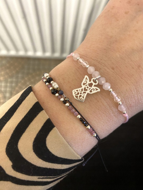 Srebrna bransoletka ANIOŁEK KAMIENIE NATURALNE Z ANIOŁKIEM SREBRO 925