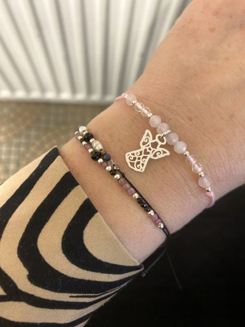 Srebrna bransoletka ANIOŁEK KAMIENIE NATURALNE Z ANIOŁKIEM SREBRO 925