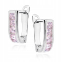 Srebrne kolczyki angielskie różowe cyrkonie KOMUNIA CHRZEST ROCZEK GRAWER