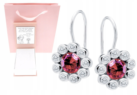 Srebrne kolczyki dziecięce różowe cyrkonia KOMUNIA CHRZEST ROCZEK GRAWER