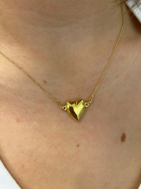 Złoty naszyjnik z wypukłym dużym serduszkiem serce SREBRO 925 45 cm